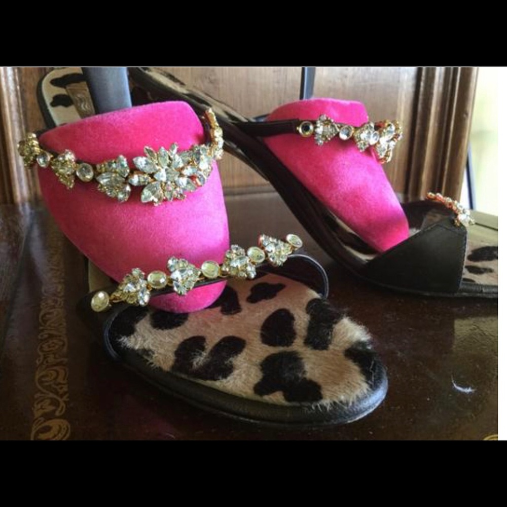 Bronze leather mules with clear crystals
